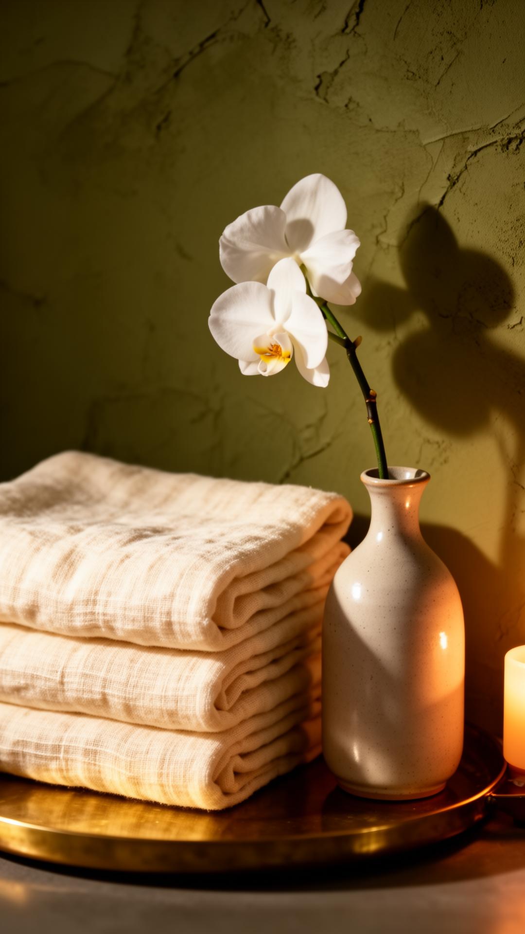 Folded warm linen and orchid