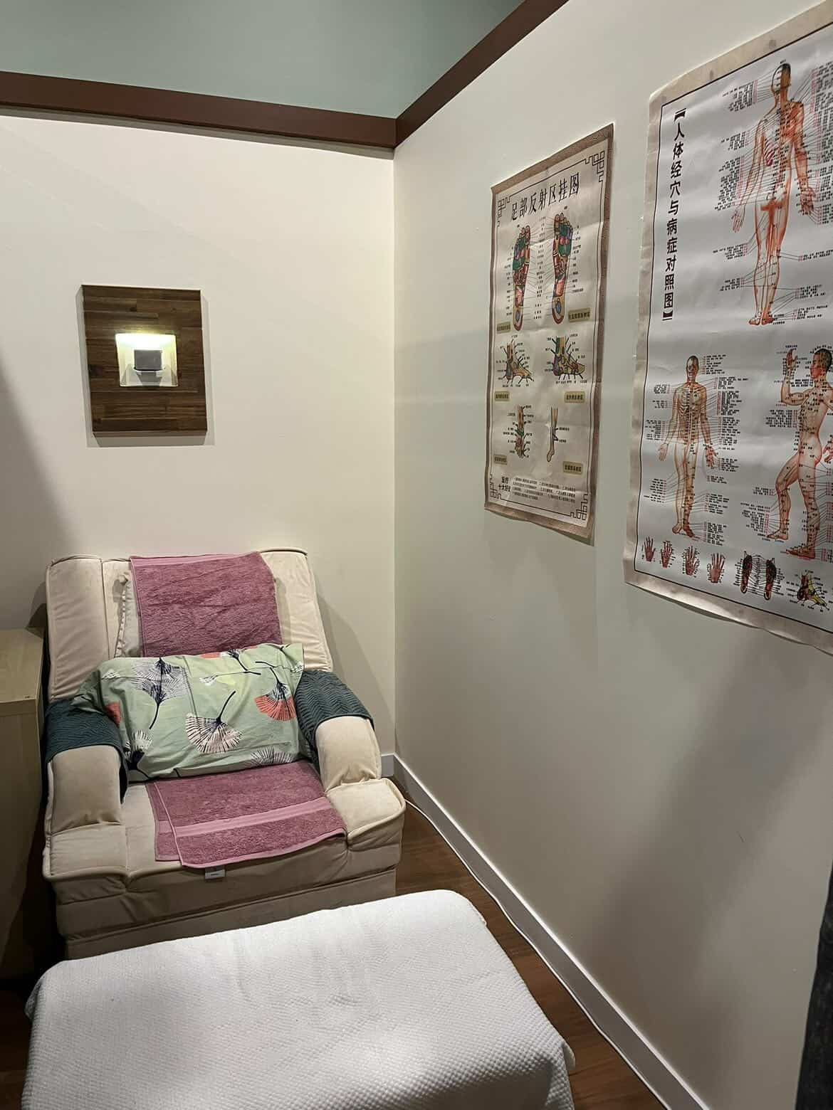Reflexology room with traditional meridian charts
